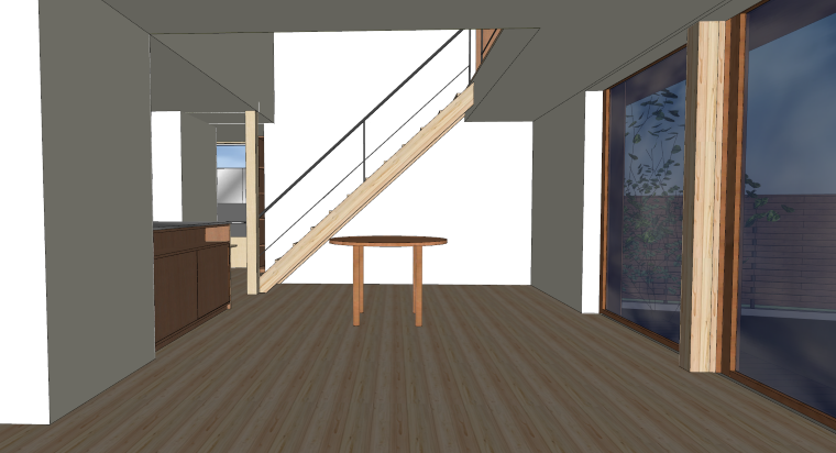 内と外を繋ぐ、リビングダイニングの東側に設けた大開口サッシ「LW」。<br />
極限まで存在感を抑えたフレームが、視線を自然とテラス、そしてその先の雑木の庭へと導きます。