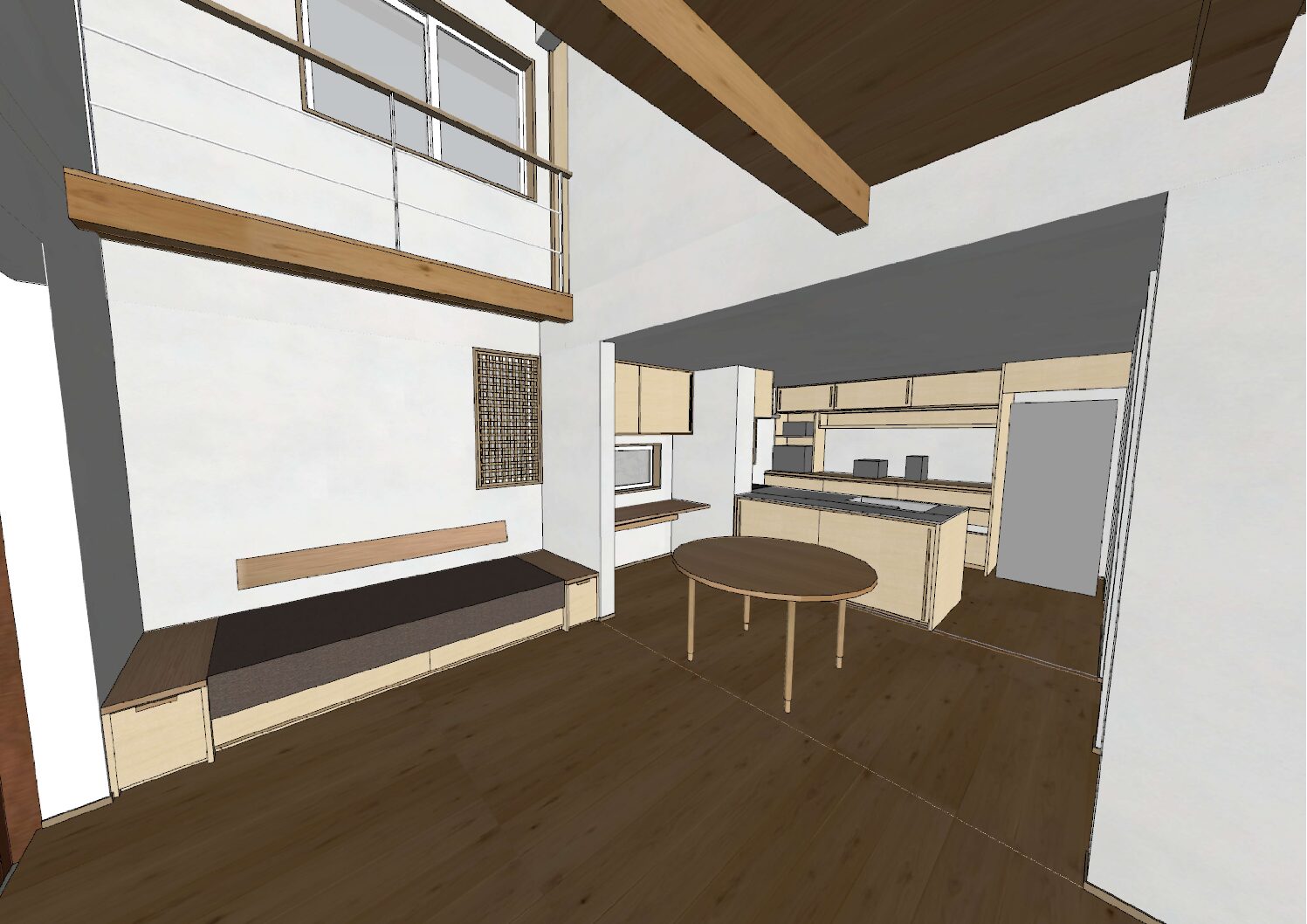 ひと繋がりの開放的なLDK。<br />
家族や親戚が集まり、賑やかな時間を過ごせるようにしました。