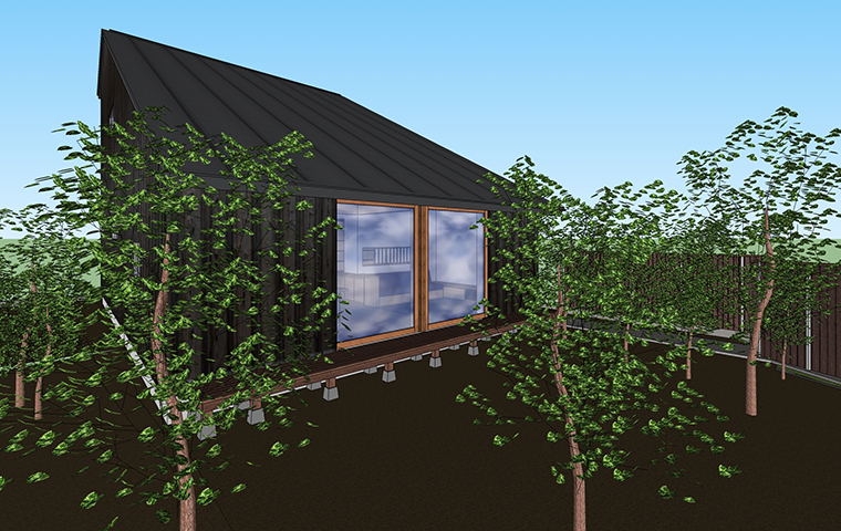 外観は、漆黒の焼杉に、玄関扉や木製サッシのレッドシダー色が映えるデザイン。<br />
南向きの大屋根が、おおらかで印象的な佇まいをつくり出しています。